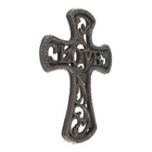 Small Cast Iron Floral Love Cross Wall Decor Vines Accent Antique Brown 6 Inch