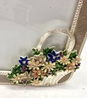 Photo Frame Silver  cream Enamel Inlay 3d Basket Of Flowers Rhinestone Picture