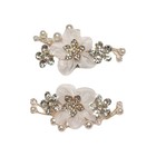 White Rhinestone   Faux Pearls Shoe Clips Bride Prom Buckle Flower Floral Gold