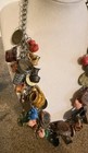 Mexican Folk Art Assemblage Charm Necklace 40  Charms Coins Ceramic 21   