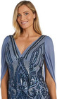 Plus Size Women Sequin Cocktail Cape Dress - Mother Of The Bride Dress - Blue  