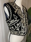 Vintage Pakistan Handmade Finely Woven Black Wool Folk Vest With Gold