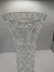 Vintage Crystal Footed Vase With Cut Diamonds  Starbursts Star Bottom  9    Tall
