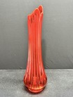 Vintage Mcm Orange Swung Vase Art Glass Ribbed Large 22  Tall Floor 