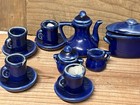 Vintage 28 Piece Handmade Porcelain Miniature Tea Set Blue Glaze