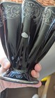 Antique Black Amethyst Glass Sterling Silver Overlay Vase Art Nouveau 1900s