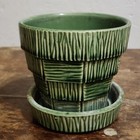 Vintage Mccoy Usa Planter Green Basket Weave Flower Pot 3 75 
