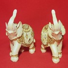 Decorated Elephant Trunk Up Statue Figurine Home Decor Set Of 2