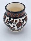 Vtg Hand Painted Jerusalem Israel Pottery Vase 3 5   floral Crackle Glaze Signed