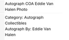 With Coa        Eddie Van Halen  Original Autograph 8x12  Super Cool Photo     