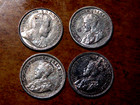 Bulk Canadian Four Silver Au unc Five Cent Coins  1903h - 1912 - 191 - 1918  R2