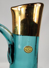 Vtg Midcentury Hand Blown Decanter W 6 Goblets Turquoise Aqua  Gold Glass Retro
