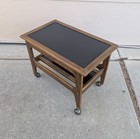 Vintage Mid Century Danish Modern Oak Wood 2-tier Bar Serving Cart Rolling Table