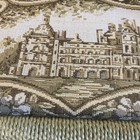 Vintage Woven Sewing Basket  handle Tapestry Farmhouse Cottage Core sewing Items