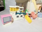 Vintage 1989 Little Tikes Blue Roof Pink Dollhouse With Furniture And People