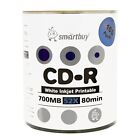 1000 Pcs Smartbuy Grade A  Cd-r 52x 700mb White Inkjet Hub Printable Record Disc