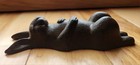 Small Bunny Rabbit Resting Figurine Cast Iron - Rustic Antique Farmhouse Style