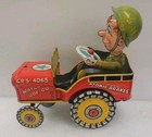 Vintage  Unique Art  G i  Joe Jouncing Jeep Tin Wind-up Toy W key  See Ad   6d 