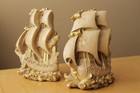 Vtg  Pair Gilt Art Deco Ship Galleon Book Ends  Pirates Gold Mid Century Modern