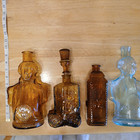 Lot Of 4 Vintage Figural Glass Bottles     Train  People  Amber   Aqua
