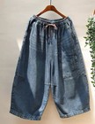 New Casual Womens Denim Baggy Pants Dropcrotch Jeans Loose Elastic Waist Pants