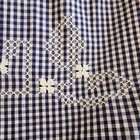 Vintage  Blue And White Gingham Apron Handmade With Embroidery  Cotton 
