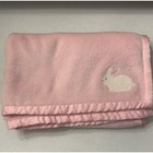 Carter s Pink Plush Baby Girls Blanket Satin Trim White Bunny Rabbit In Corner