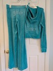 Juicy Couture Velour Bling Tracksuit Hoodie   Pant Set Coastal Teal Medium         