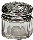 Antique Simons Bros  Sterling Silver Lid Cut Glass 10-side Jar Powder Vanity