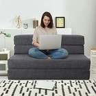  60  Fold Sofa Bed Couch Memory Foam With 2 Pillows Futon Queen Dark Grey
