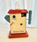 Vtg 1958 Fisher Price Wood Perky Pot Toy Collectable Percolator Crank  top Crack