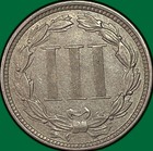 1870 Three Cent Nickel Choice Almost Uncirculated Au  unc Coin  39439