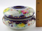 Vintage Porcelain Lidded Hair Receiver Flow Blue Pink Yellow Painted Flowers Vg