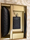Coach Small Black Signature Leather Case And Id Lanyard Set New With Gift Box