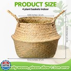Qunclay Woven Seagrass Baskets Belly Basket Folding Boho Natural Plant Pot Wi