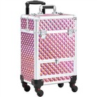 Rolling Makeup Case Large Professional Aluminum Cosmetic Case With Drawer  Used