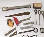 Vintage Antique Junk Drawer Lot Advertising Smalls Metal Tools Ephemera
