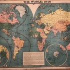 Antique Map 1948 The World Map Large Double-sided Rare 
