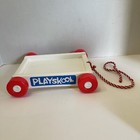 Vintage Toy Playskool Pull Wagon Pull Toy  Plastic White W  20 Wooden Blocks