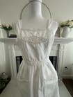Vintage Lace Bib Apron Pockets Victorian Cotton Full Bright White