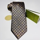 Gucci New W         Beige brown Jacquard Silk Tie W Gold Bee   Gg Logo 59x2 75    Slim