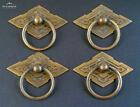 4 X Eastlake Antique Style Brass Ornate Ring Pulls Handles 2-3 8  Wide  h15