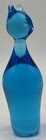 Vintage Konst Glashyttan Urshult Sweden Hand Blown Art Glass Blue Cat Kitty