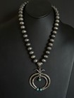 Vintage Navajo Handmade Turquoise Sterling Silver Pearls Bead Pendant Necklace