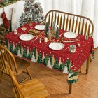 Christmas Tablecloth 60  104 Inch Rectangular  Winter Stars Trees Red Washable   