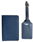 Lucchese 1883 Leather Passport Holder   Luggage Tag Set Navy Blue Unisex 
