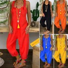 Women Boho Floral Jumpsuit Sleeveless Wide Leg Baggy Harem Pants Playsuit Romper