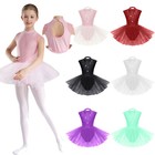 Kids Girls Dance Dresses Costume Leotard Ballet Tutu Rhinestones Competition