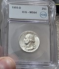 1955-d 25c Washington Silver Quarter Denver Mint Icg Ms64 Low Mintage Coin 