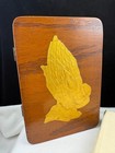 Antique 1925 White Bible Gold Edges With Wooden Praying Hands Storage Box